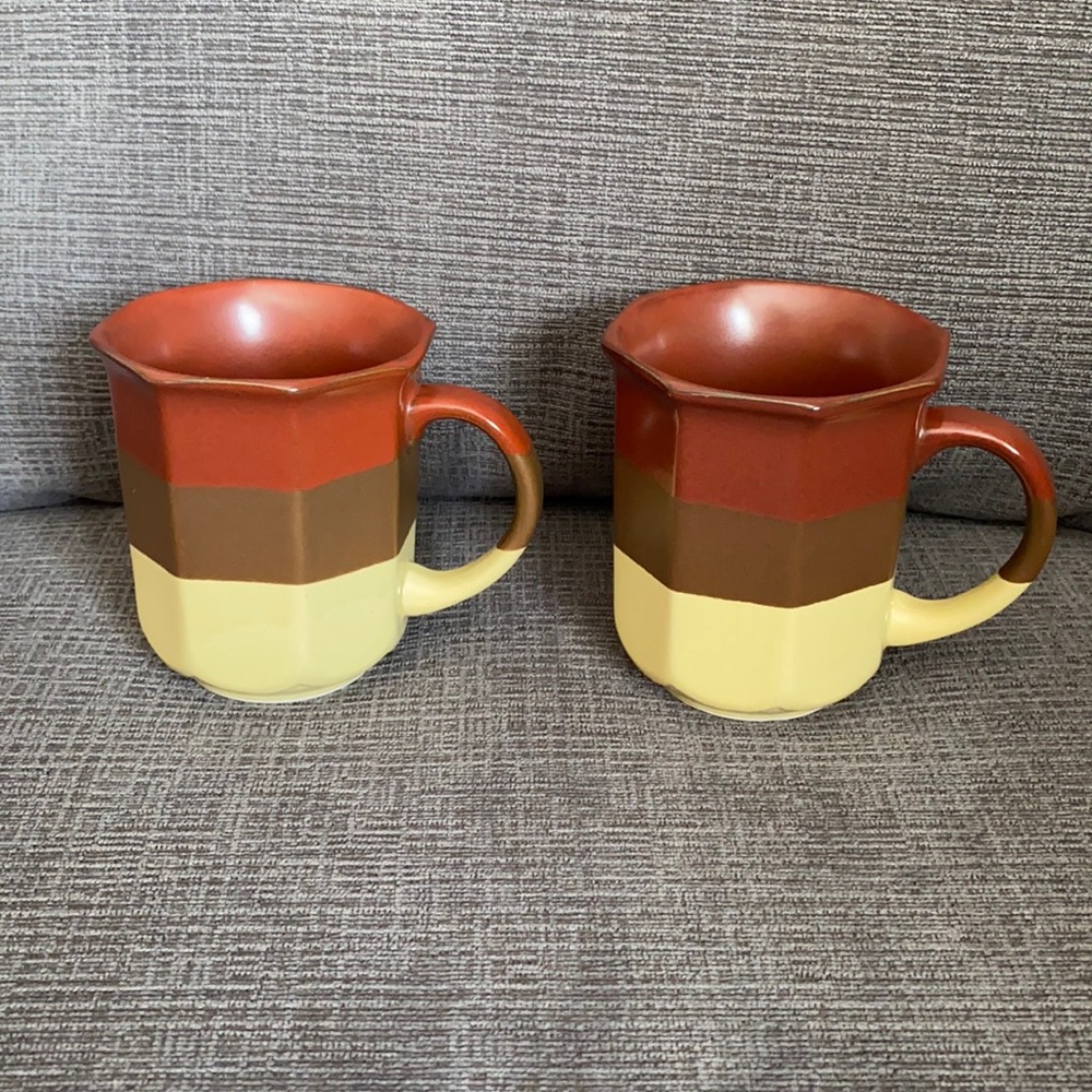 Pair Vtg ceramic geometric mugs from Korea